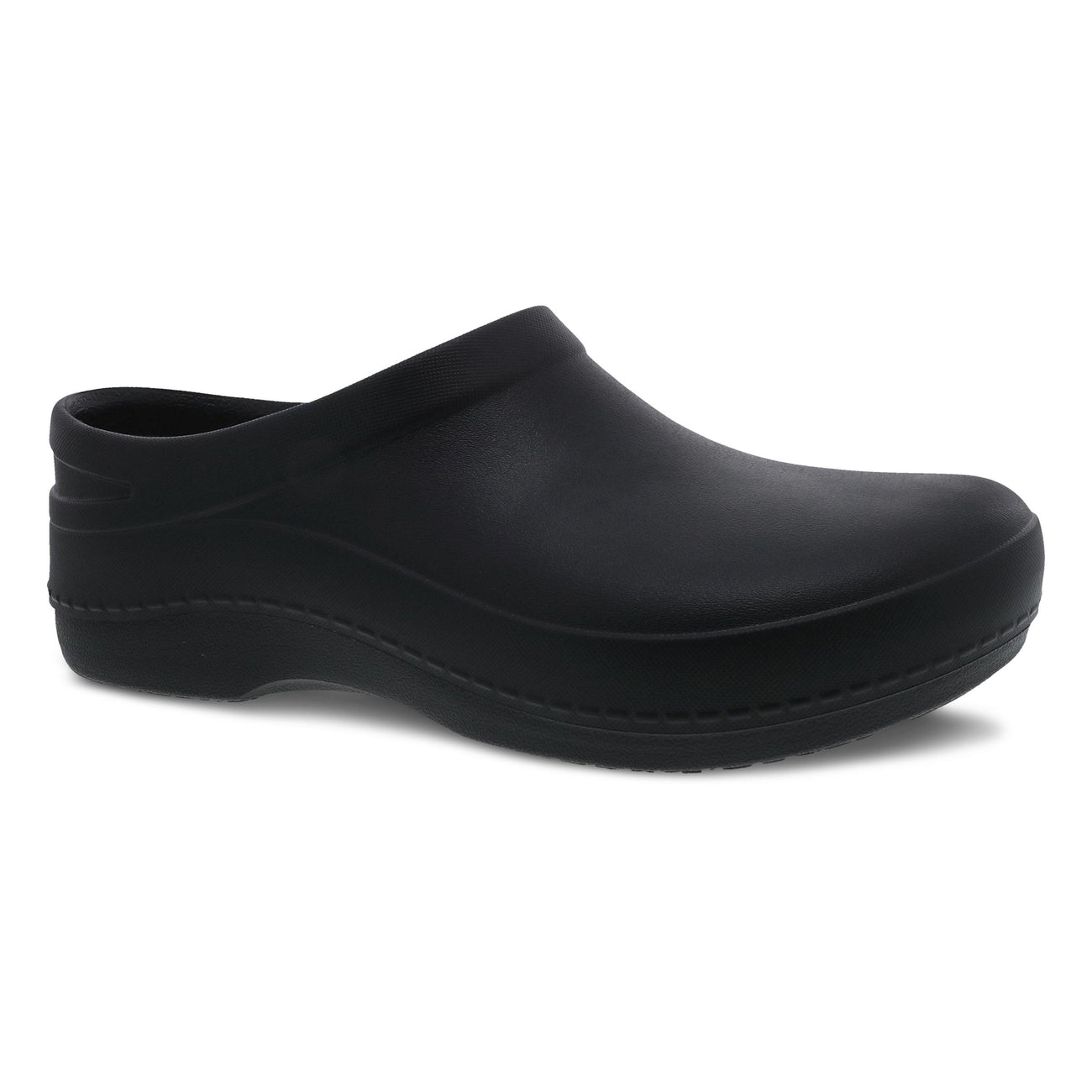 Side view on white background of Womens Dansko Kaci Molded running shoe in Black, Medium (Regular) width