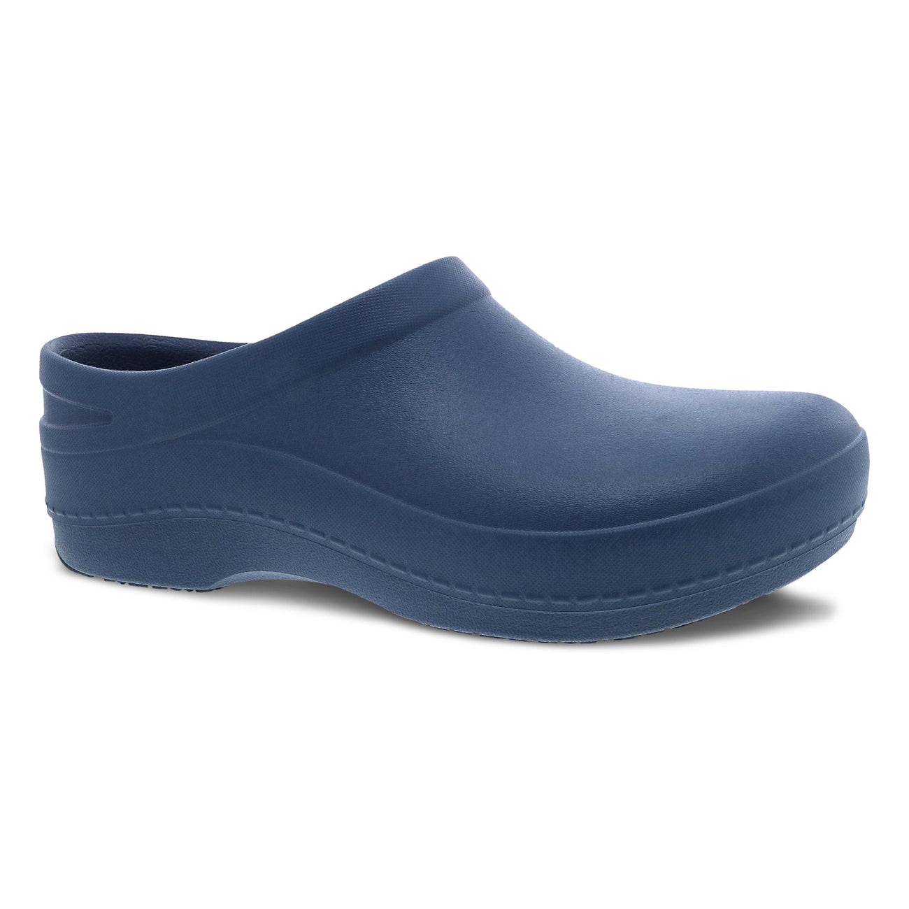 Side view on white background of Womens Dansko Kaci Molded running shoe in Blue, Medium (Regular) width