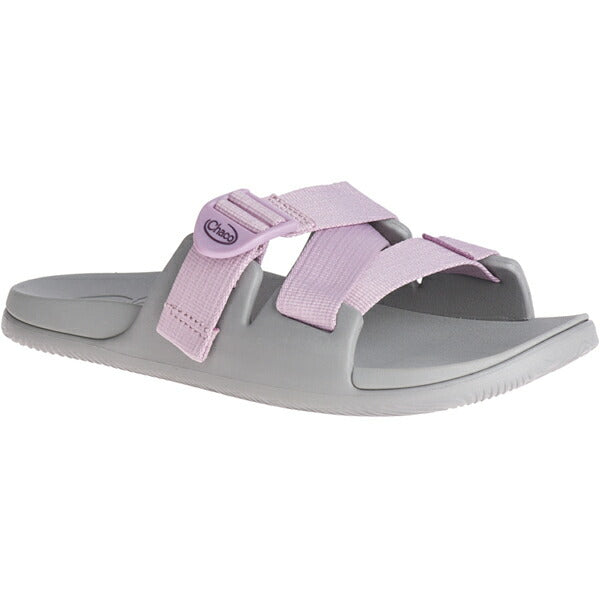 Side view on white background of Womens Chaco Chillos Slide running shoe in Mauve, Medium (Regular) width