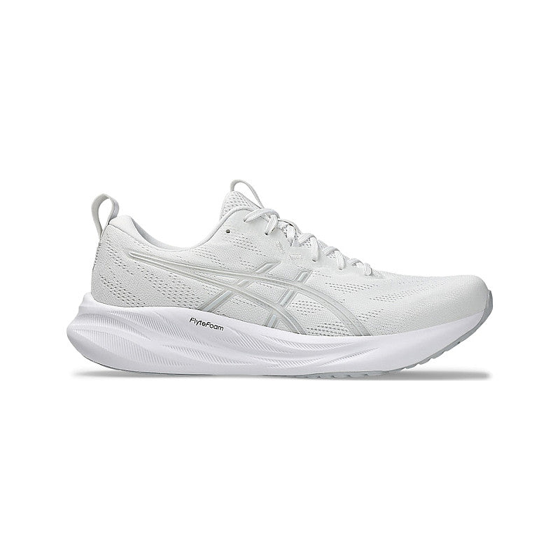Side view on white background of Mens Asics Gel-Pulse 16 running shoe in White/Glacier Grey, Medium (Regular) width