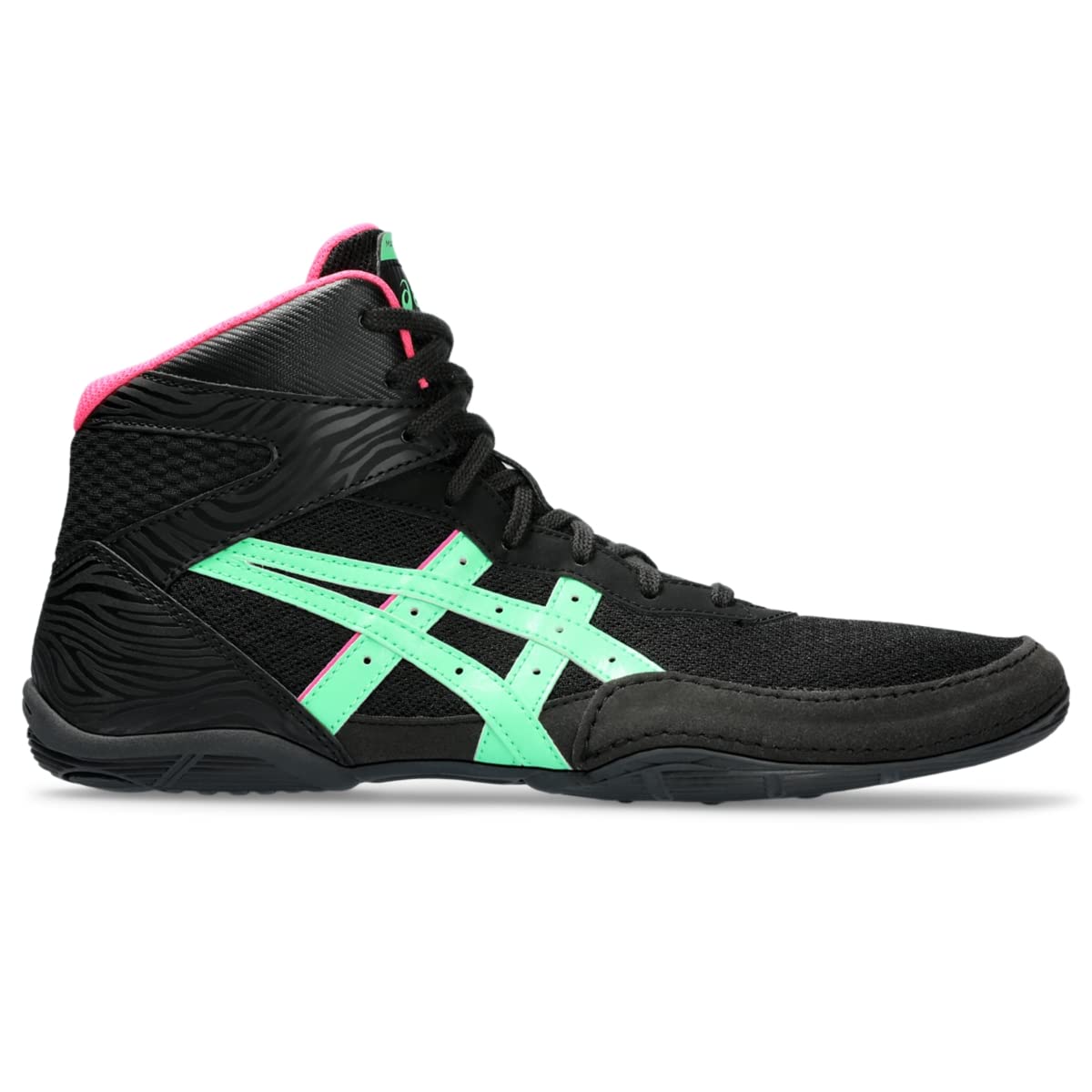 Asics Matflex 7 Mens running shoes in Black/New Leaf - side view on white background