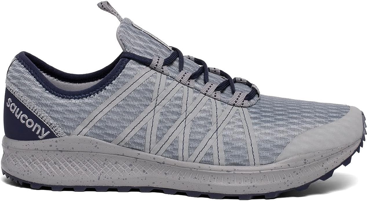 Side view on white background of Mens Saucony Versafoam Shift running shoe in Grey, Medium (Regular) width