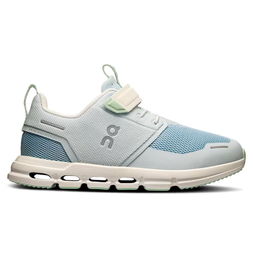 Side view on white background of Kids On shoe in Arctic/Ivory, Medium (Regular) width