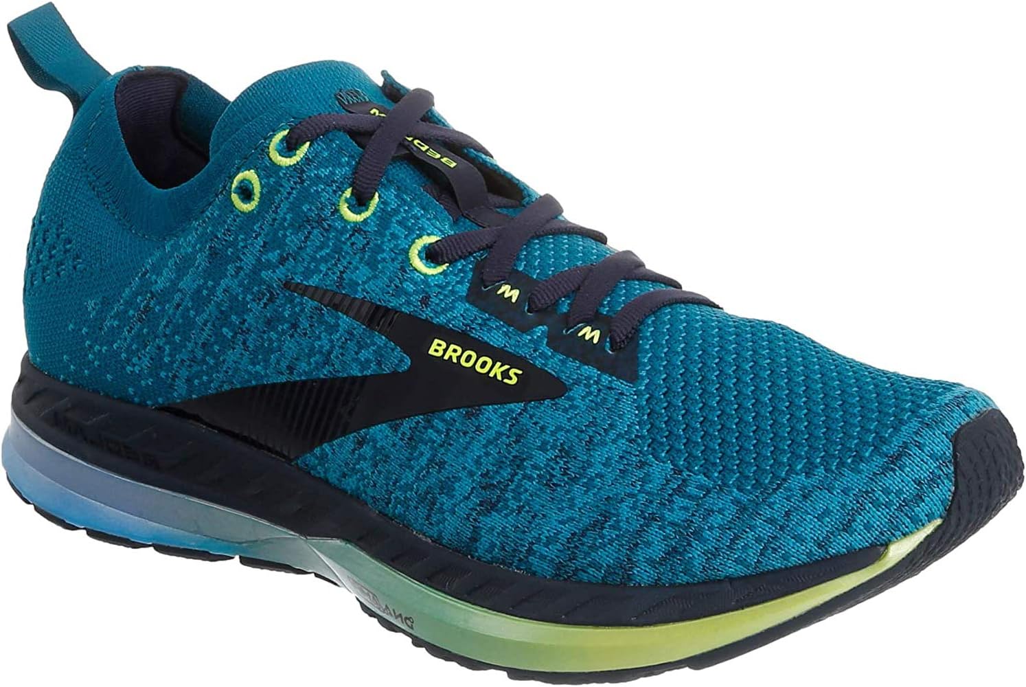 Side view on white background of Mens Brooks Bedlam 2 running shoe in Blue/Navy/Nightlife, Medium (Regular) width