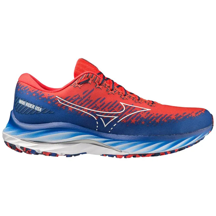 Women's Mizuno Wave Rider 27, Red/White/Blue, 7.5 B Medium