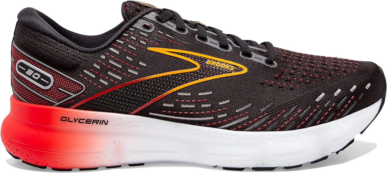 Men's Brooks Glycerin 20, Black/Blackened Pearl/Fiery Red, 12 D Medium