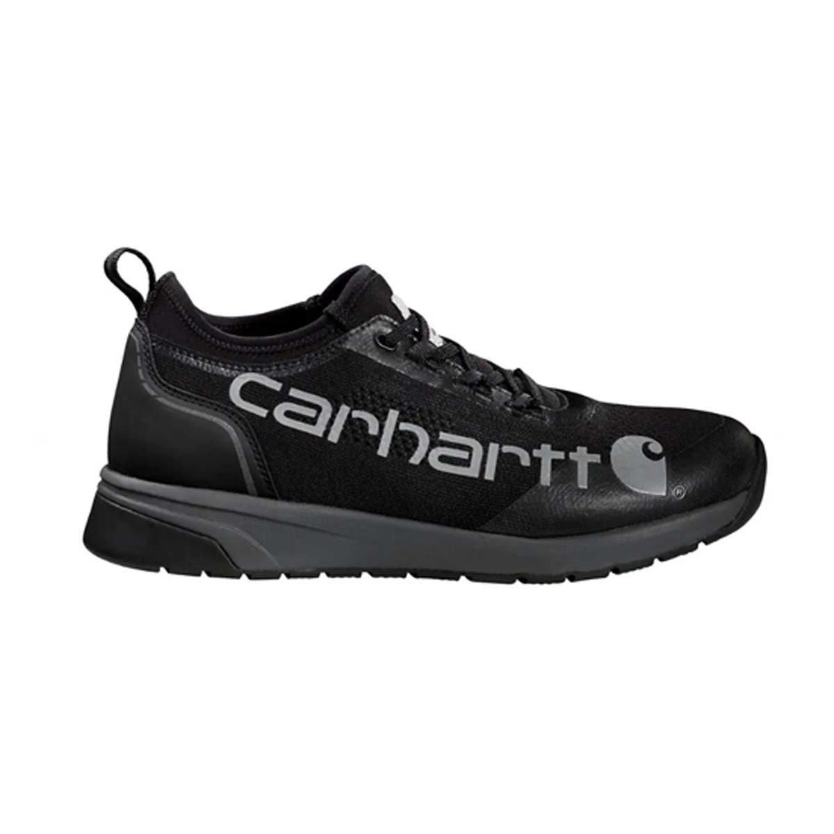 Side view on white background of Mens Carhartt Force Nano running shoe in Black, Medium (Regular) width