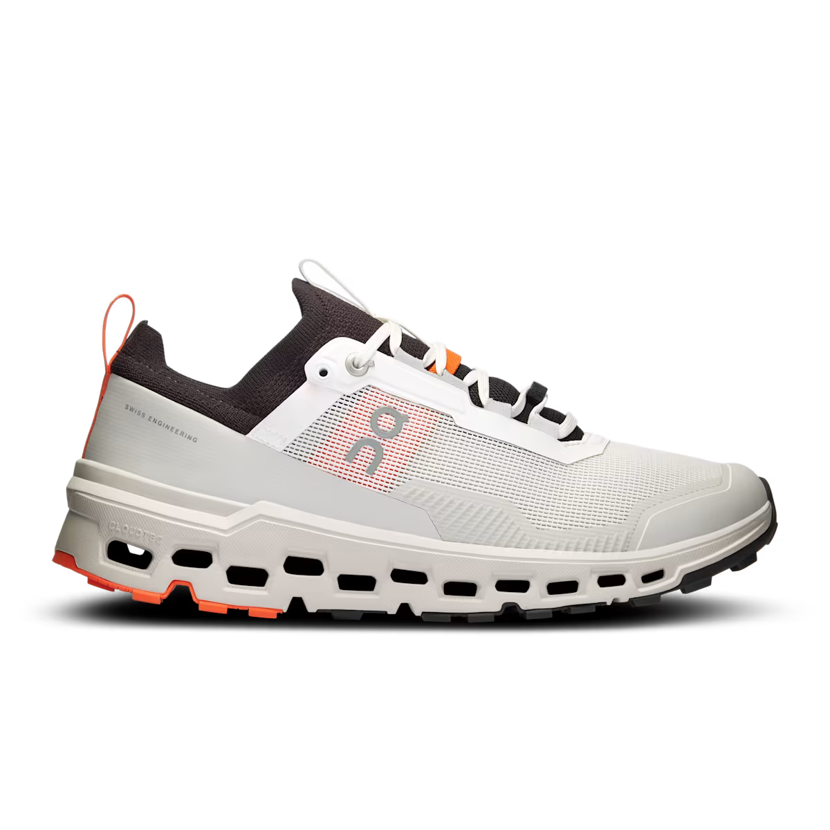 Side view on white background of Mens On Cloudultra 2 running shoe in Wolf/White, Medium (Regular) width