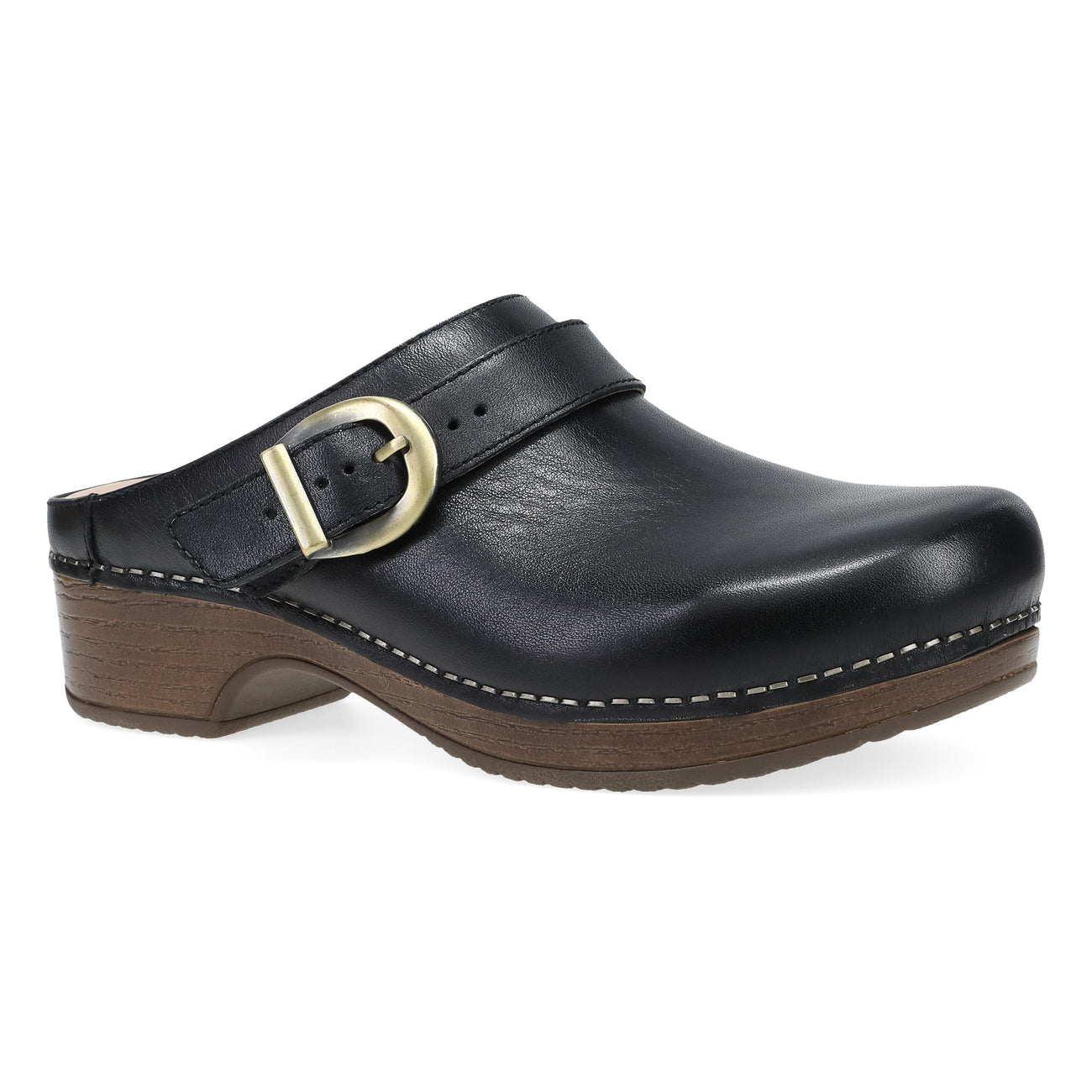 Side view on white background of Womens Dansko Baylor running shoe in Black, Medium (Regular) width