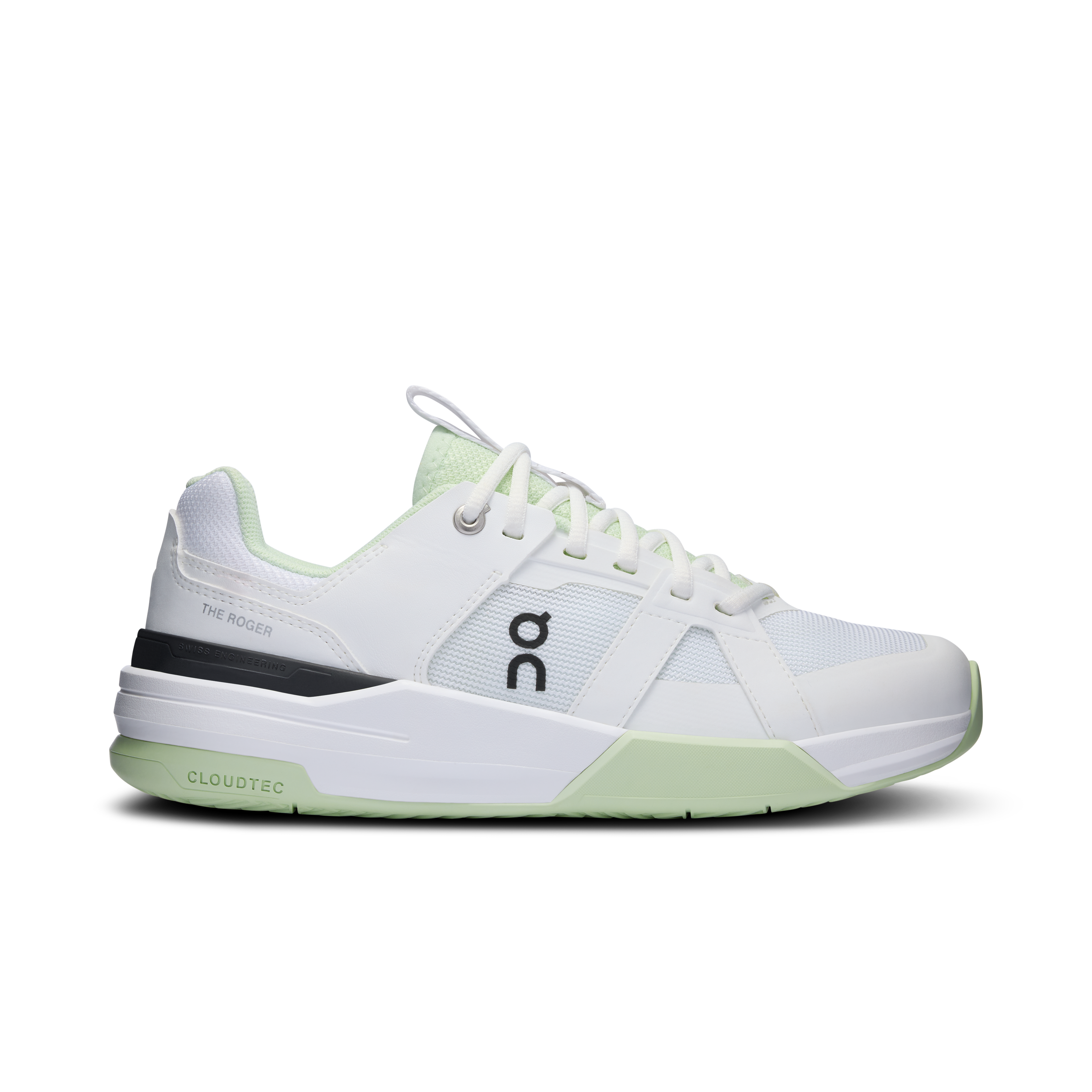 Side view on white background of Youth On shoe in White/Lima, Medium (Regular) width