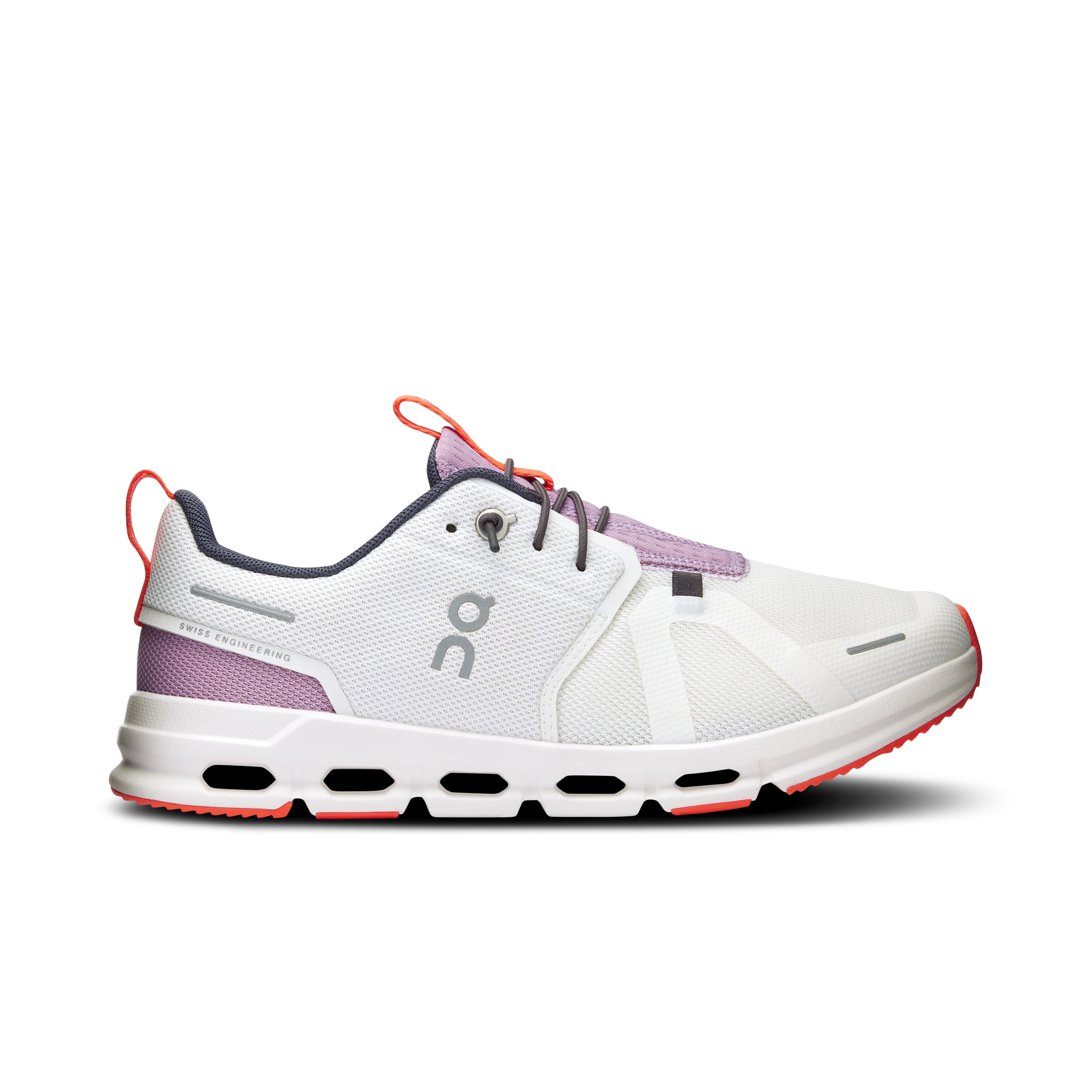 Side view on white background of Youth On shoe in White/Mauve, Medium (Regular) width