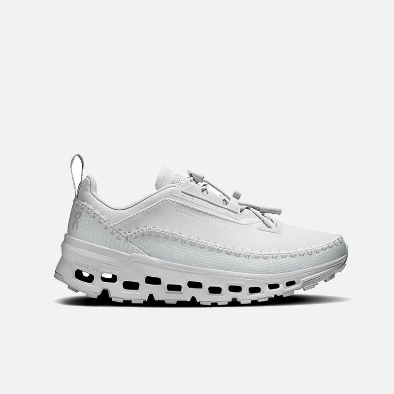 Side view on white background of Womens On Cloudaway running shoe in Glacier/Glacier, Medium (Regular) width