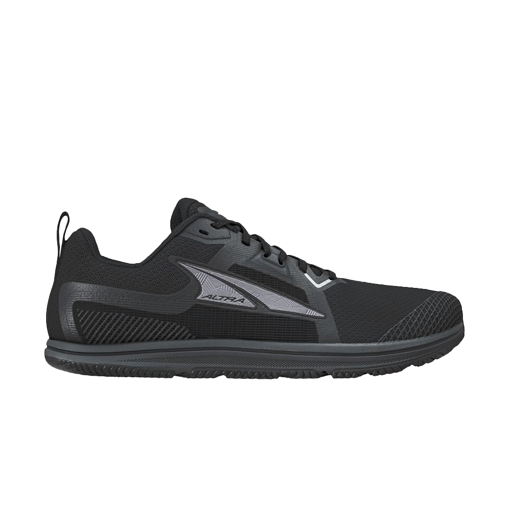 Side view on white background of Mens Altra Solstice XT 3 running shoe in Black, Medium (Regular) width