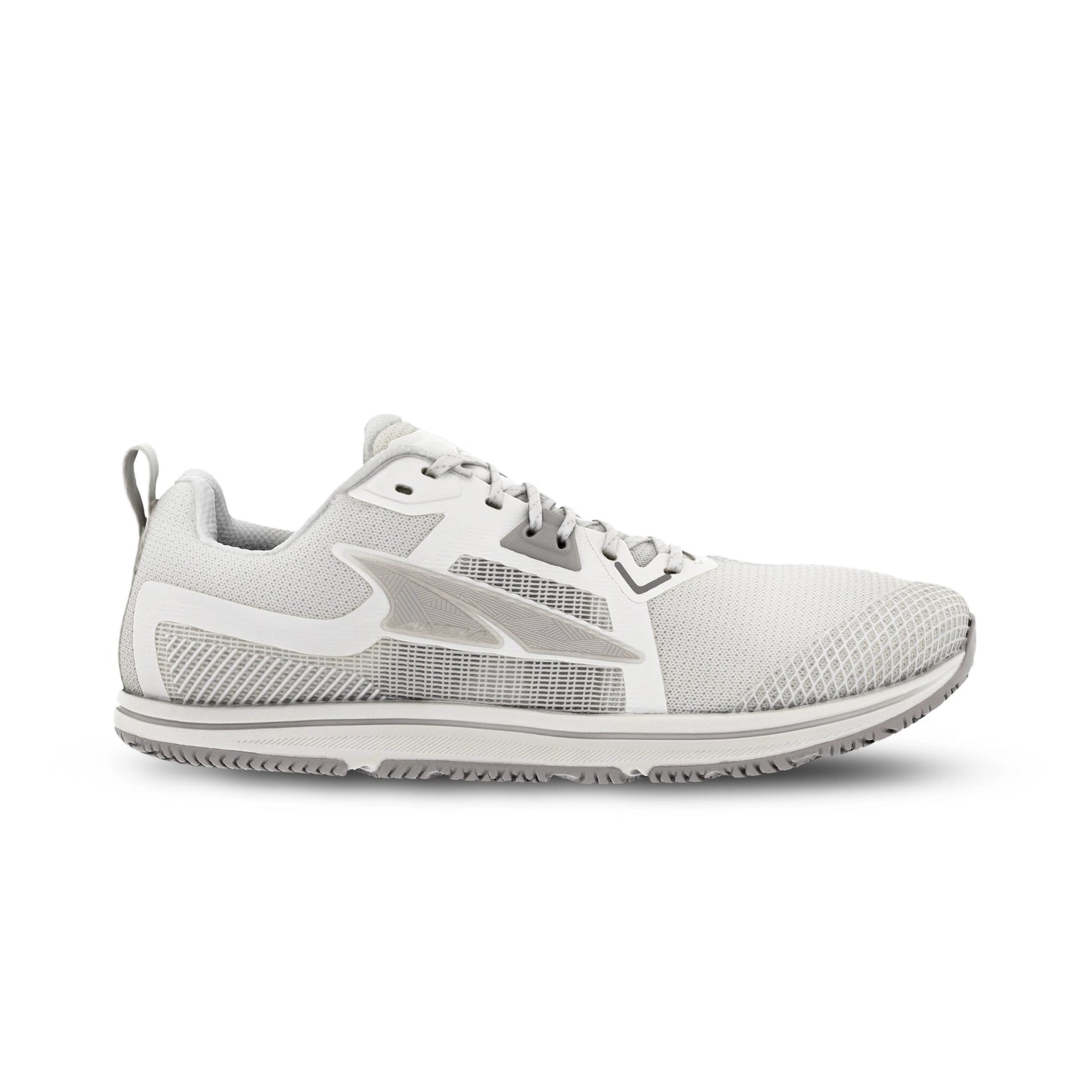 Side view on white background of Mens Altra Solstice XT 3 running shoe in White, Medium (Regular) width