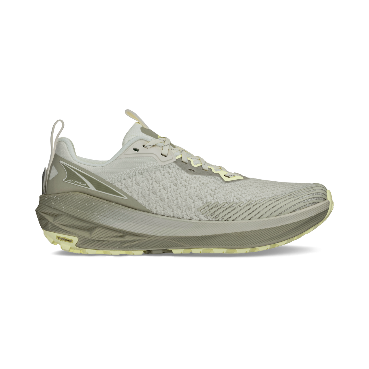 Side view on white background of Womens Altra Experience Wild 2 running shoe in Taupe, Medium (Regular) width