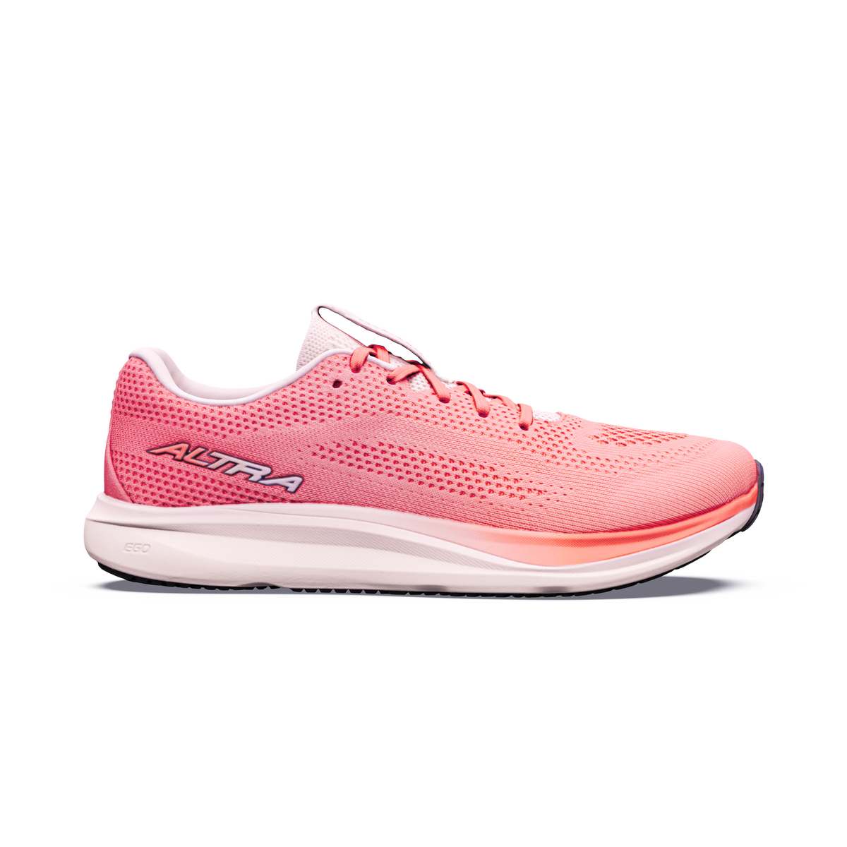 Side view on white background of Womens Altra Escalante 5 running shoe in Desert Flower/Coconut Cream/Bp, Medium (Regular) width