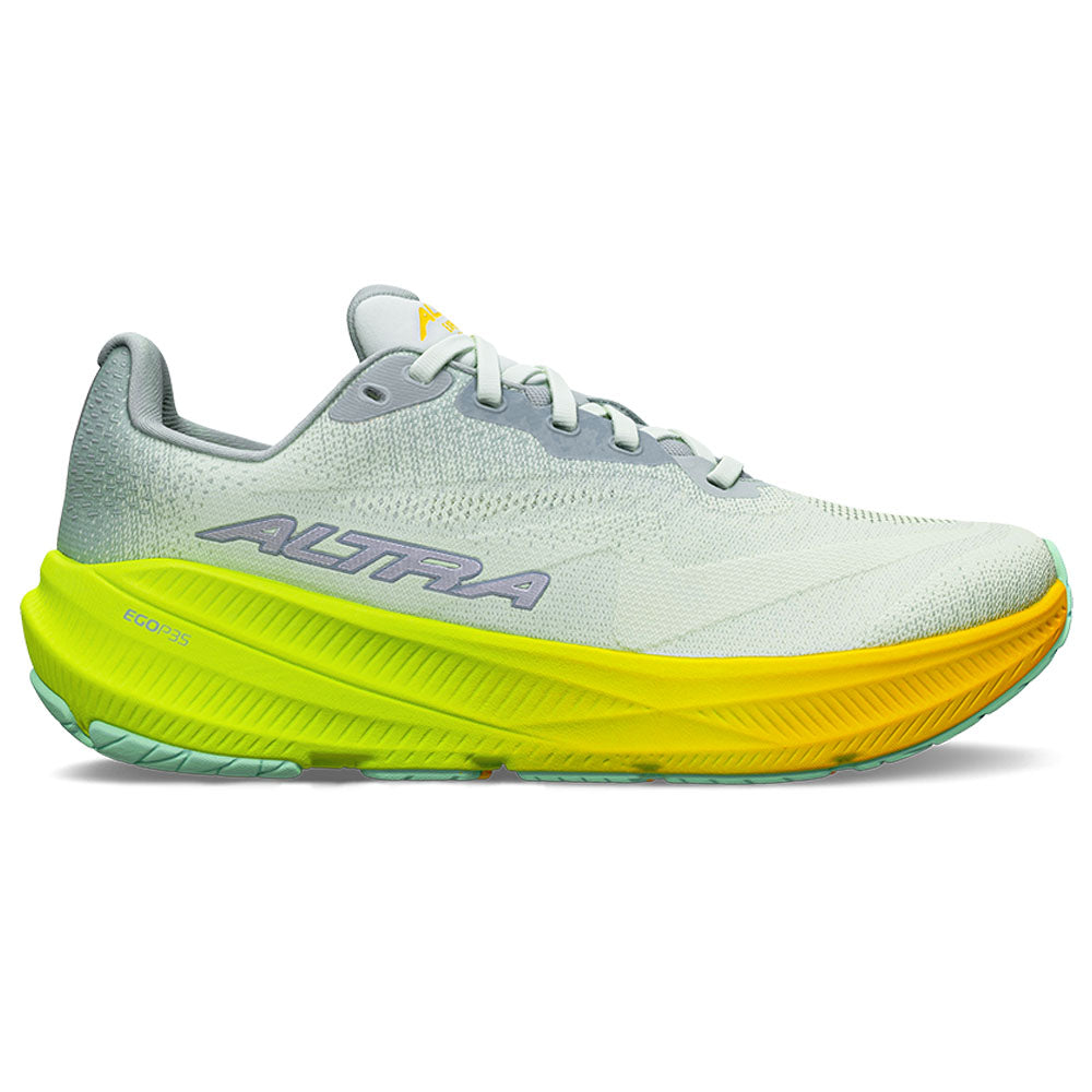 Side view on white background of Womens Altra Experience running shoe in Gray, Medium (Regular) width