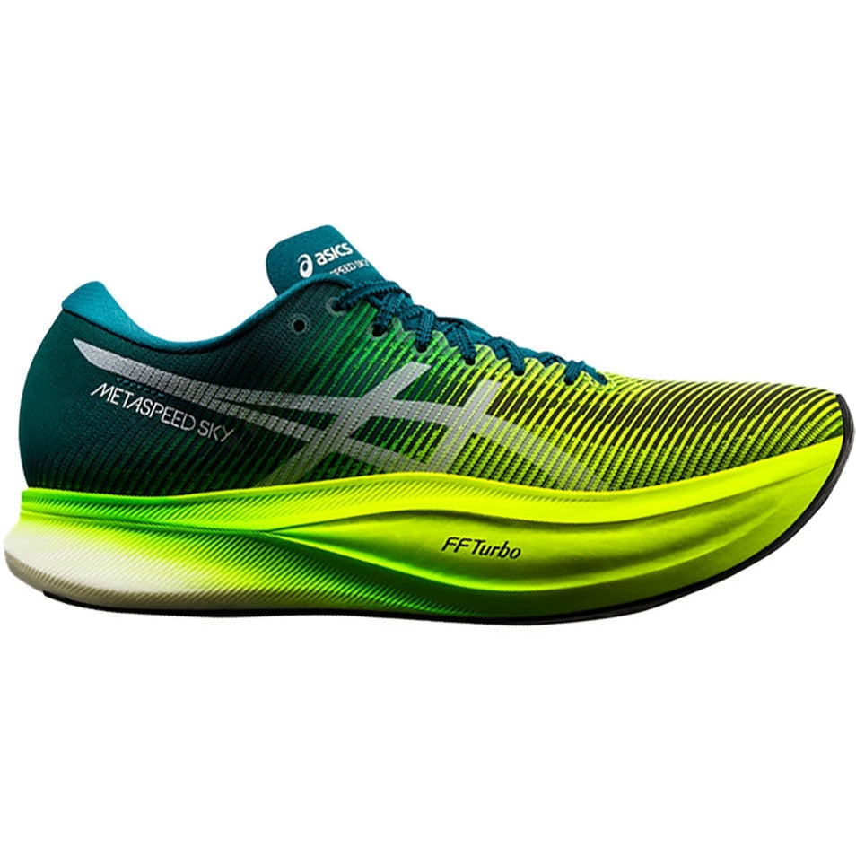 Men's Asics Metaspeed Sky+, Velvet Pine/Safety Yellow, 10 D Medium