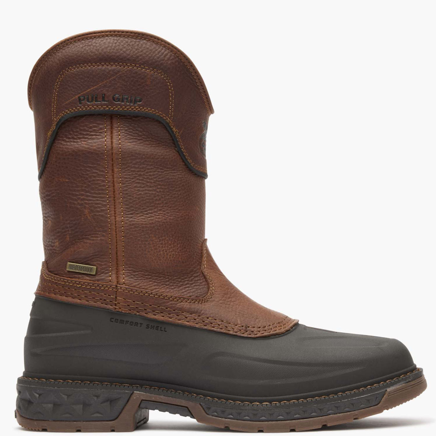 Side view on white background of Mens Georgia Boot Carbo-Tec LTR Boot running shoe in Brown, Medium (Regular) width