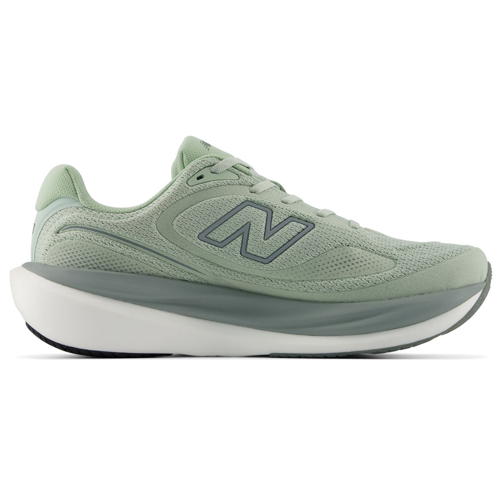 Side view on white background of Mens New Balance Fresh Foam X 1080 running shoe in Silver Moss/Bayberry, Medium (Regular) width