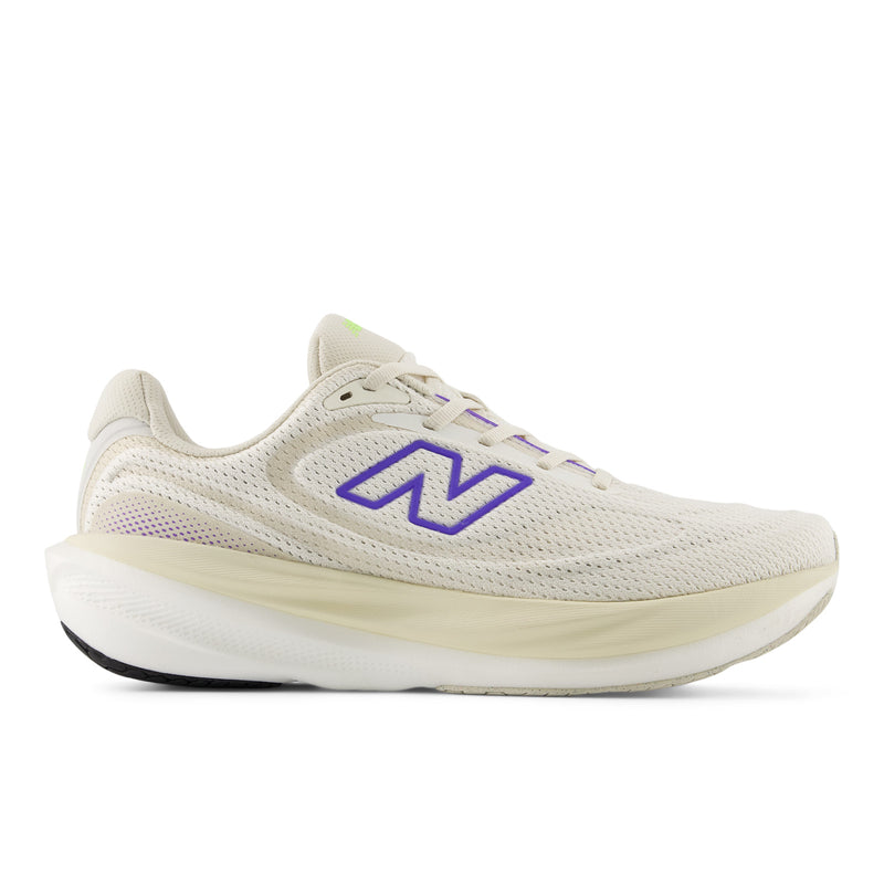 Side view on white background of Mens New Balance Fresh Foam X 1080v15 running shoe in Seasalt/Electric Indigo/Afterglow, Wide width