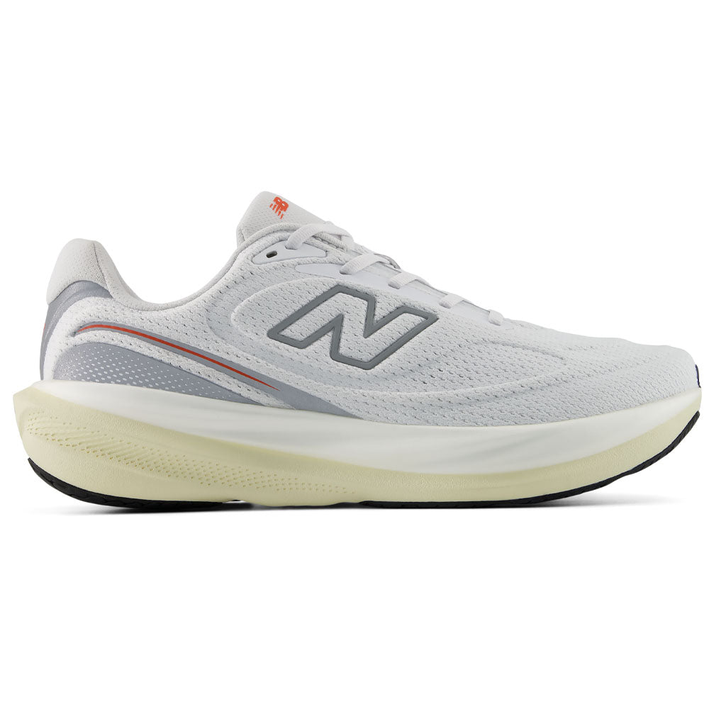 Side view on white background of Mens New Balance Fresh Foam X 1080 running shoe in NB 103 White/Neo Flame, Medium (Regular) width