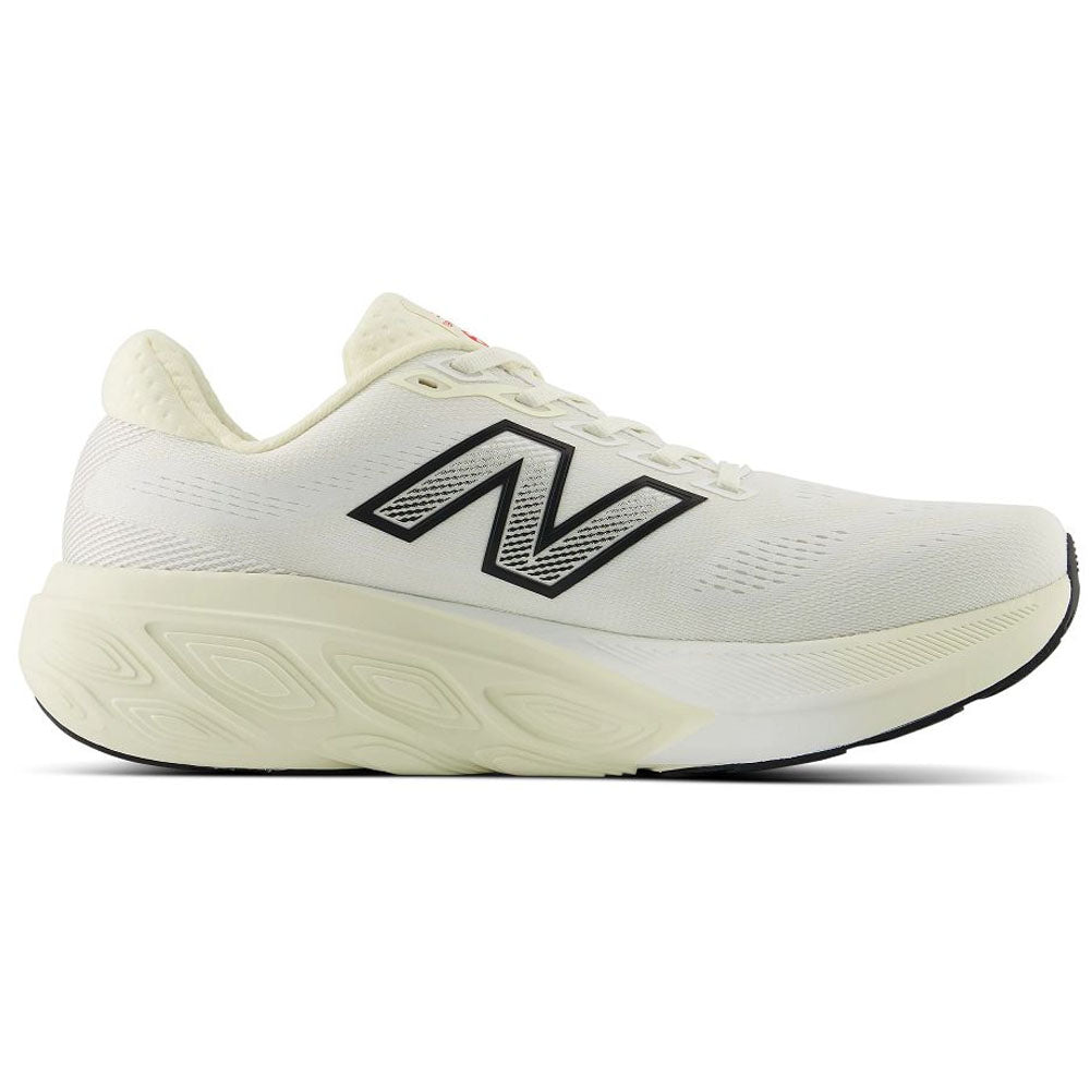 Side view on white background of Mens New Balance Fresh Foam 880 running shoe in Angora/Neo Flame, Medium (Regular) width