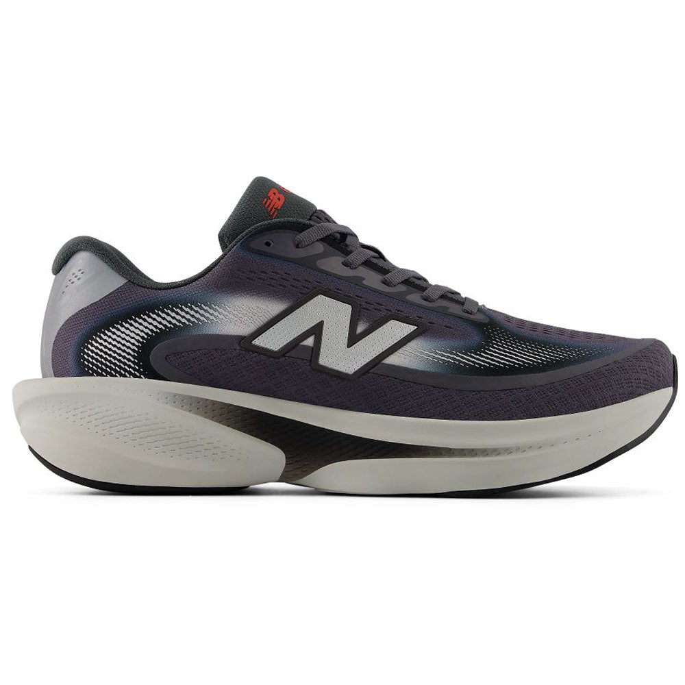 Side view on white background of Mens New Balance Ellipse running shoe in Magnet/Black, Medium (Regular) width