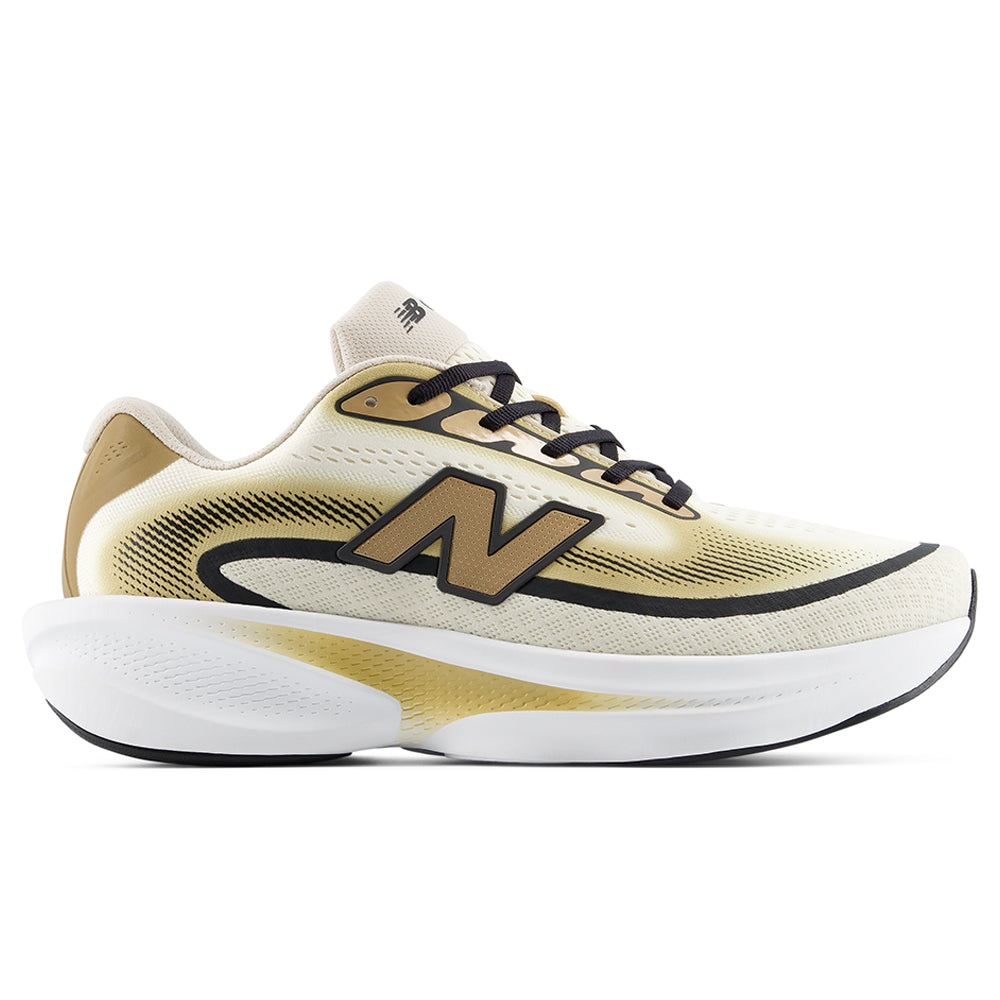 Side view on white background of Mens New Balance Ellipse running shoe in Quicksand/Timberwolf/Angora, Medium (Regular) width