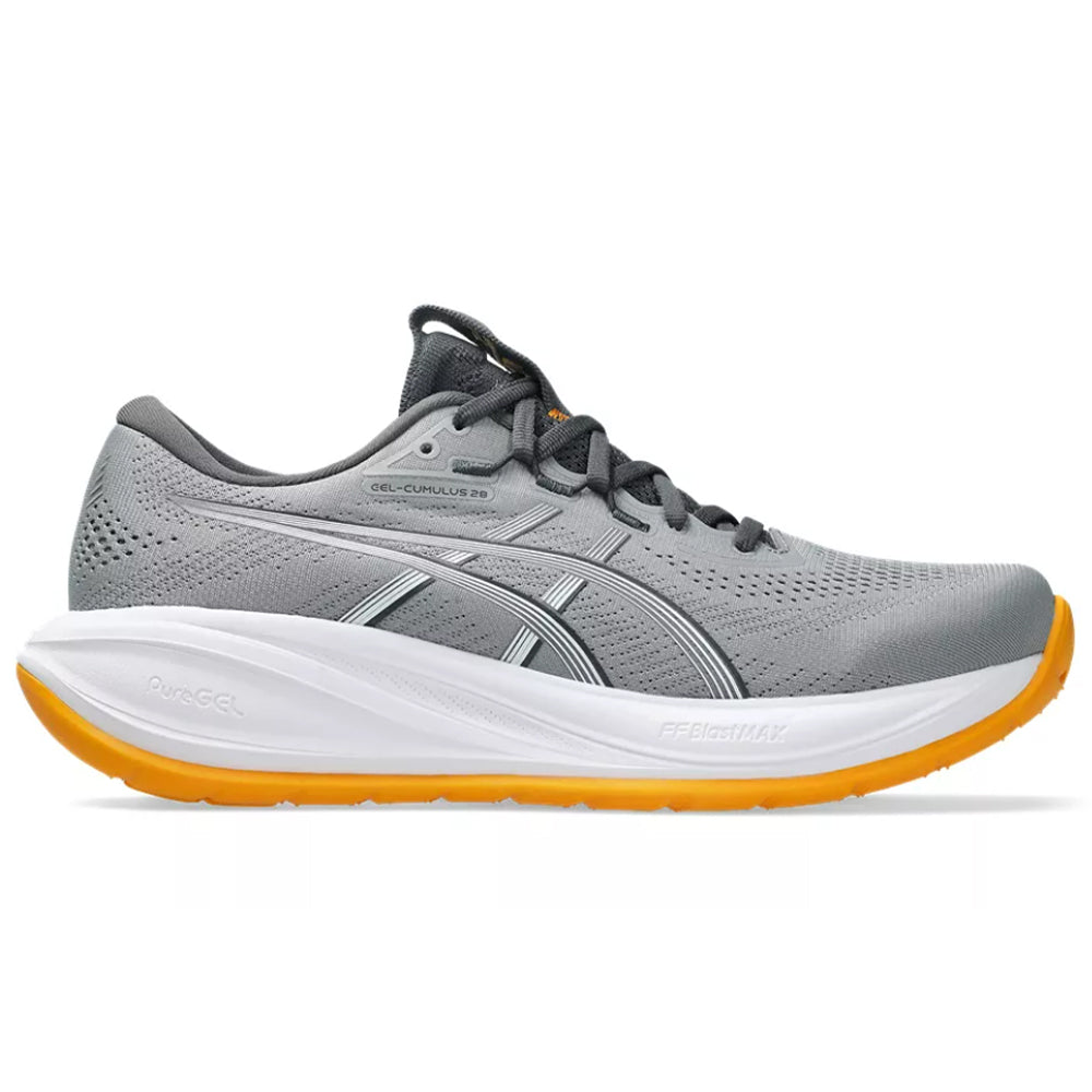 Side view on white background of Mens Asics Gel-Cumulus running shoe in Gravel/Arctic Blue, Medium (Regular) width