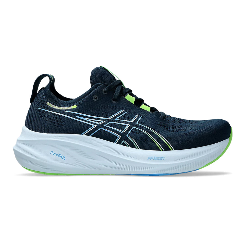 Men's Asics Gel-Nimbus 26, French Blue/Electric Lime, 9 2E Wide