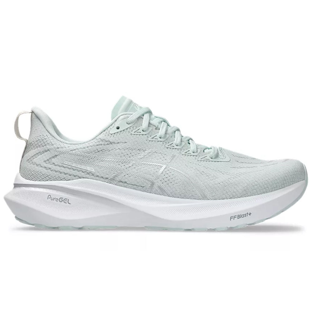 Side view on white background of Mens Asics GT-2000 running shoe in Pure Aqua/White, Medium (Regular) width