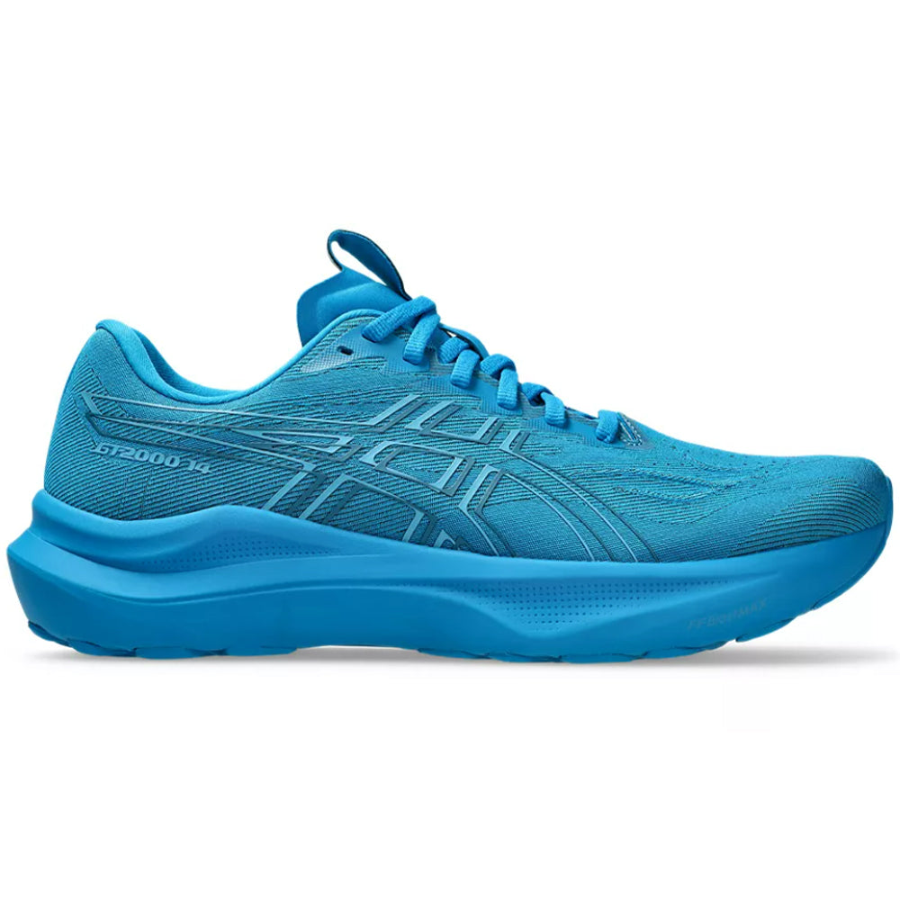 Side view on white background of Mens Asics GT-2000 running shoe in Aegean Blue/Saba Blue, Medium (Regular) width