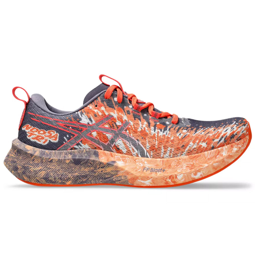 Side view on white background of Mens Asics Noosa Tri running shoe in Greyish Purple/Mojave, Medium (Regular) width
