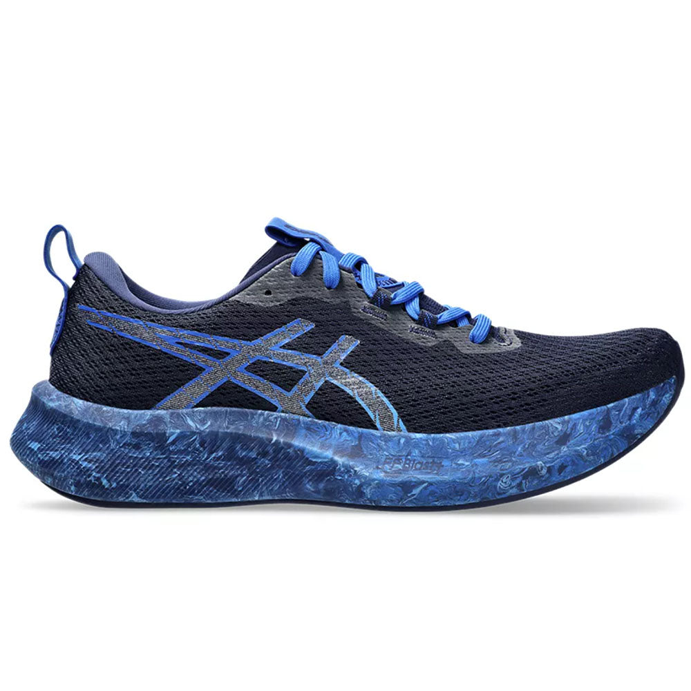 Side view on white background of Mens Asics Noosa Tri running shoe in Indigo Blue/Blue Coast, Medium (Regular) width