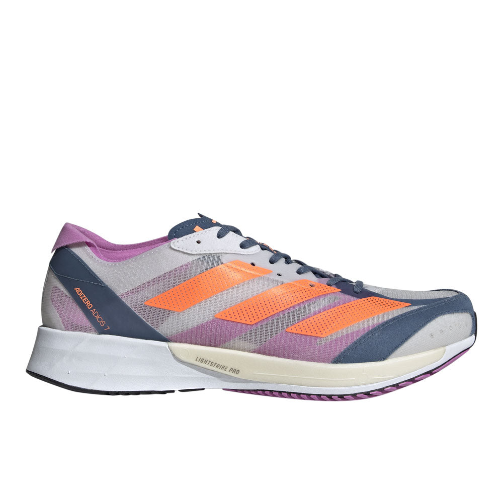 Men's Adidas Adizero Adios 7, Dash Gray/Solar Orange/Wonder Steel, 10 D Medium