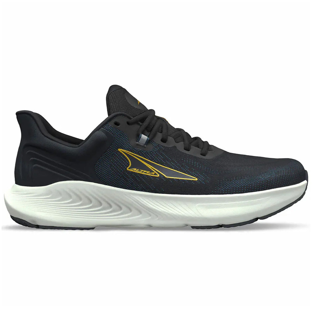 Side view on white background of Mens Altra Provision running shoe in Black, Medium (Regular) width