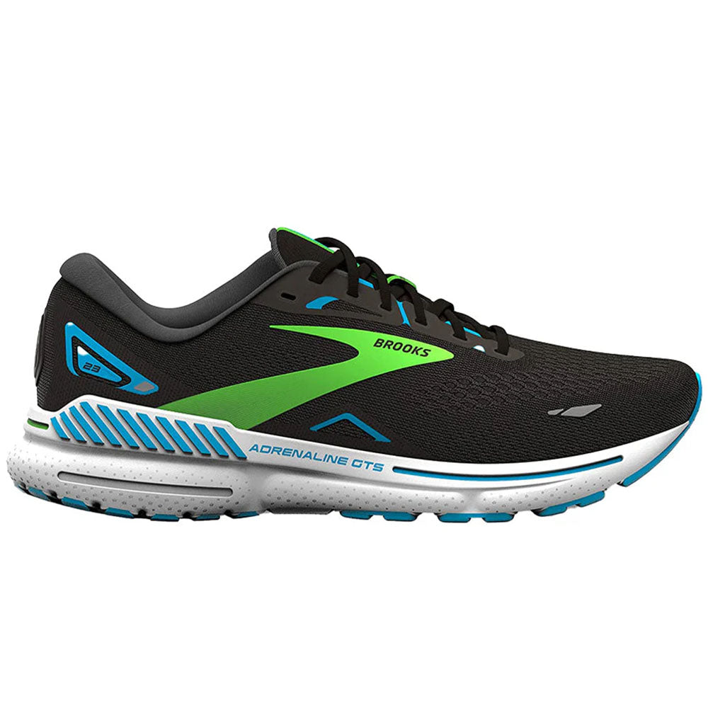 Men's Brooks Adrenaline GTS 23, Black/Hawaiian Ocean/Green, 8 B Narrow