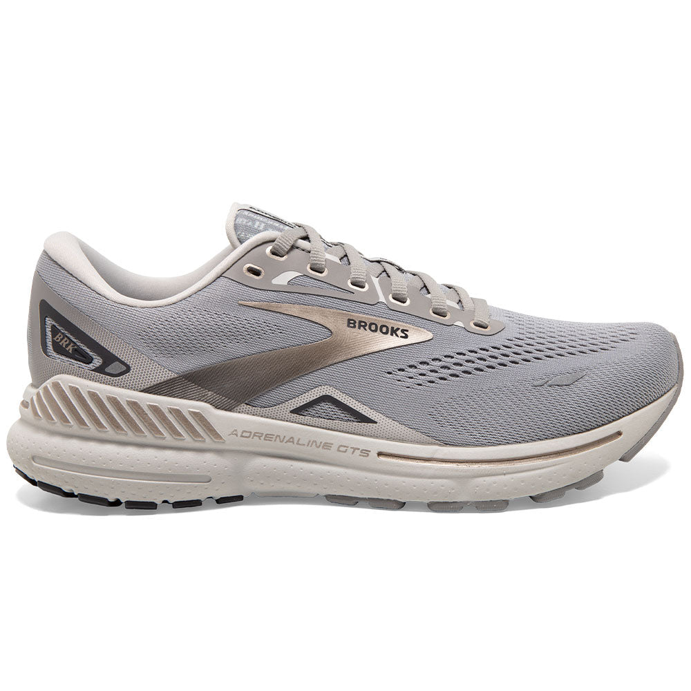 Men's Brooks Adrenaline GTS 23, Gray/Blackened Pearl/Champagne, 12.5 D Medium