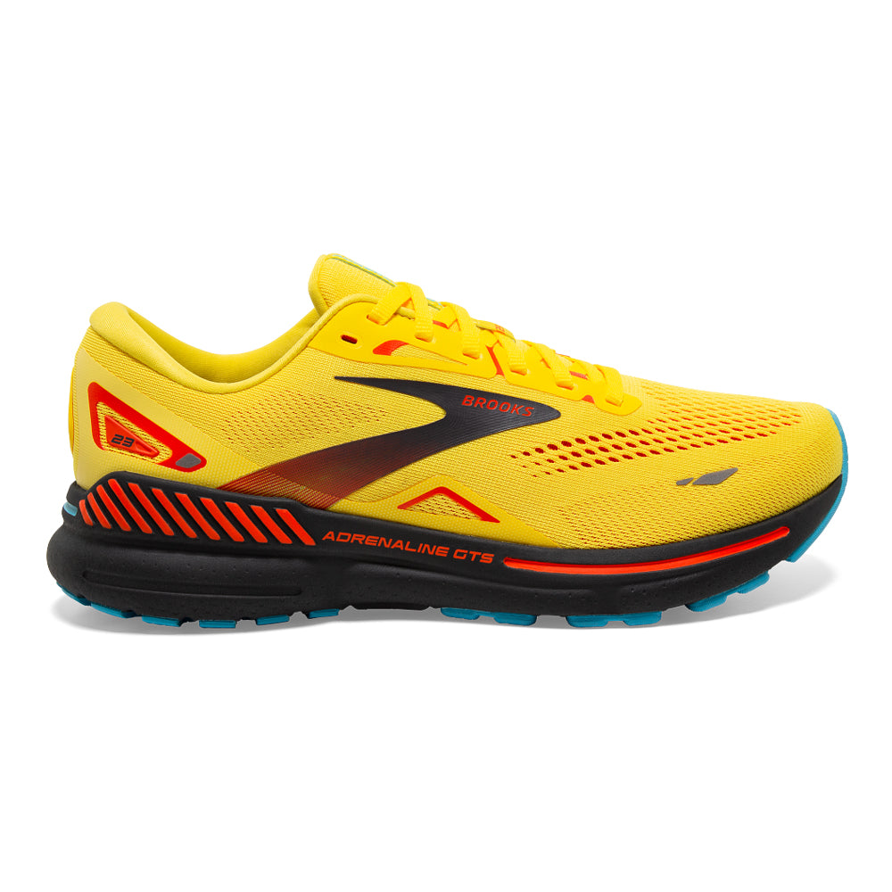 Men's Brooks Adrenaline GTS 23, Yellow/Foraged Iron/Orange, 15 D Medium