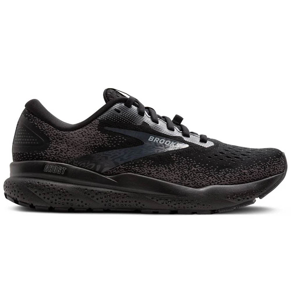 Brooks Ghost Mens running shoes in Black/Black/Ebony - side view on a white background