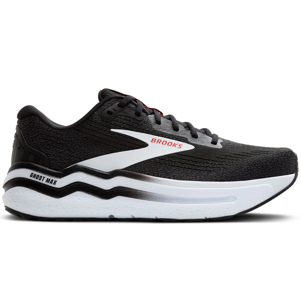 Men's Brooks Ghost Max 2, Black/White/Fiery Red, 8.5 D Medium