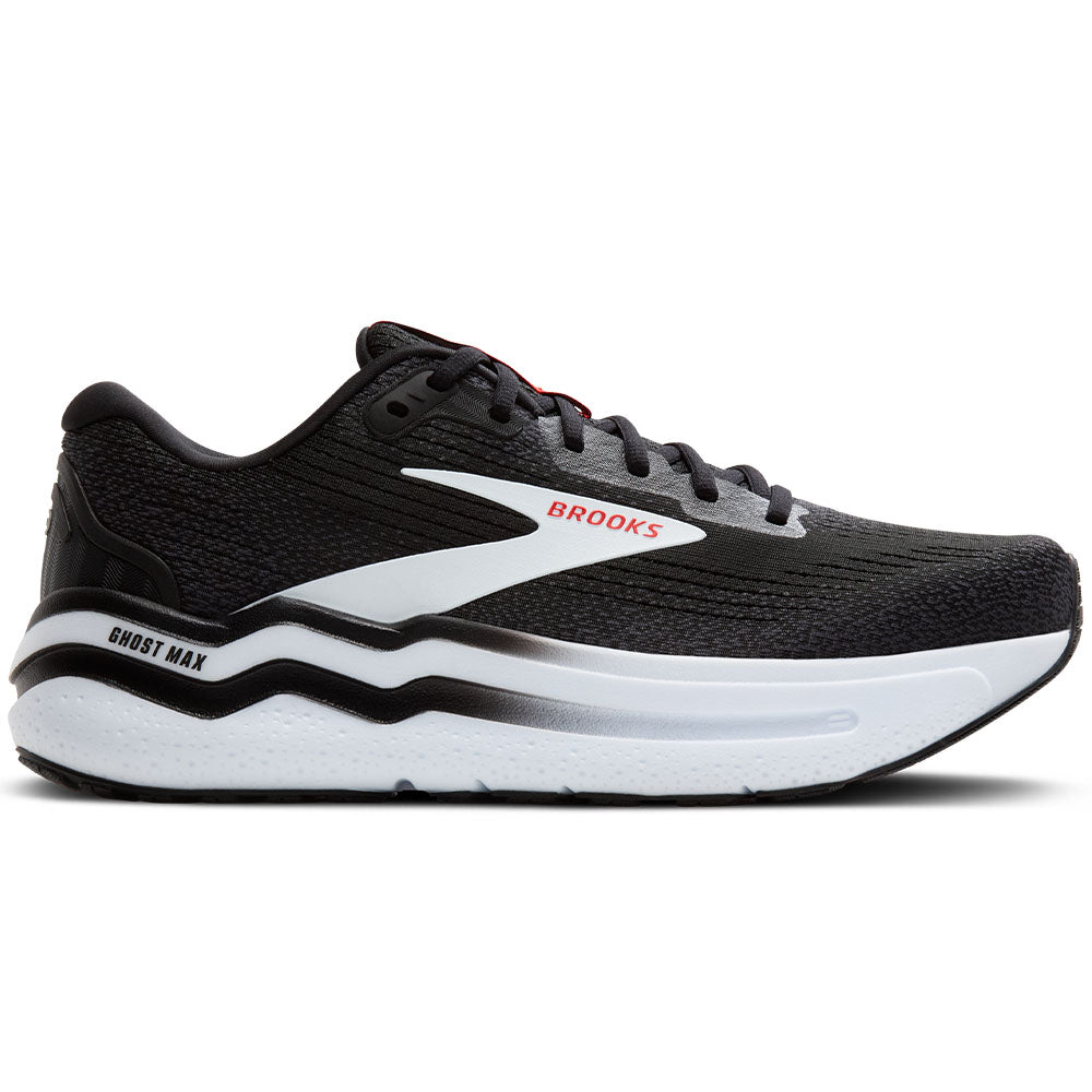 Men's Brooks Ghost Max 2, Black/White/Fiery Red, D Medium, las