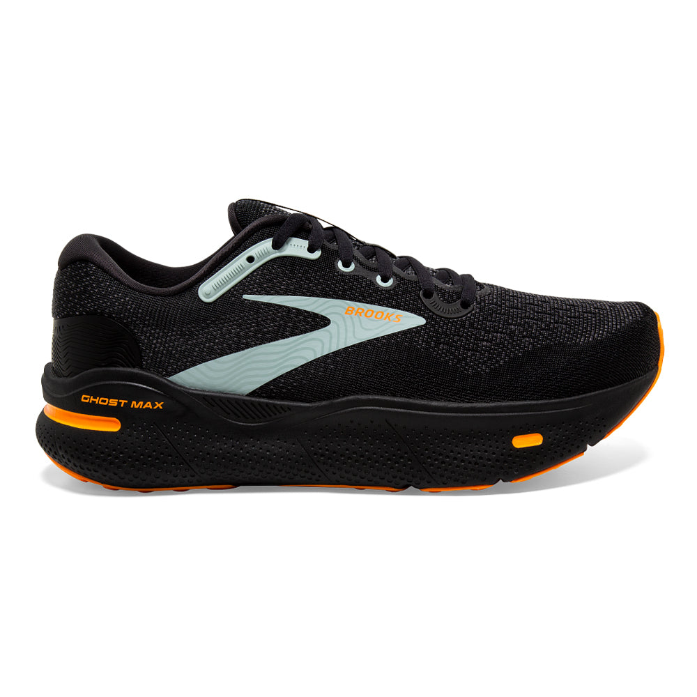 Men's Brooks Ghost Max, Black/Orange/Cloud Blue, 15 D Medium