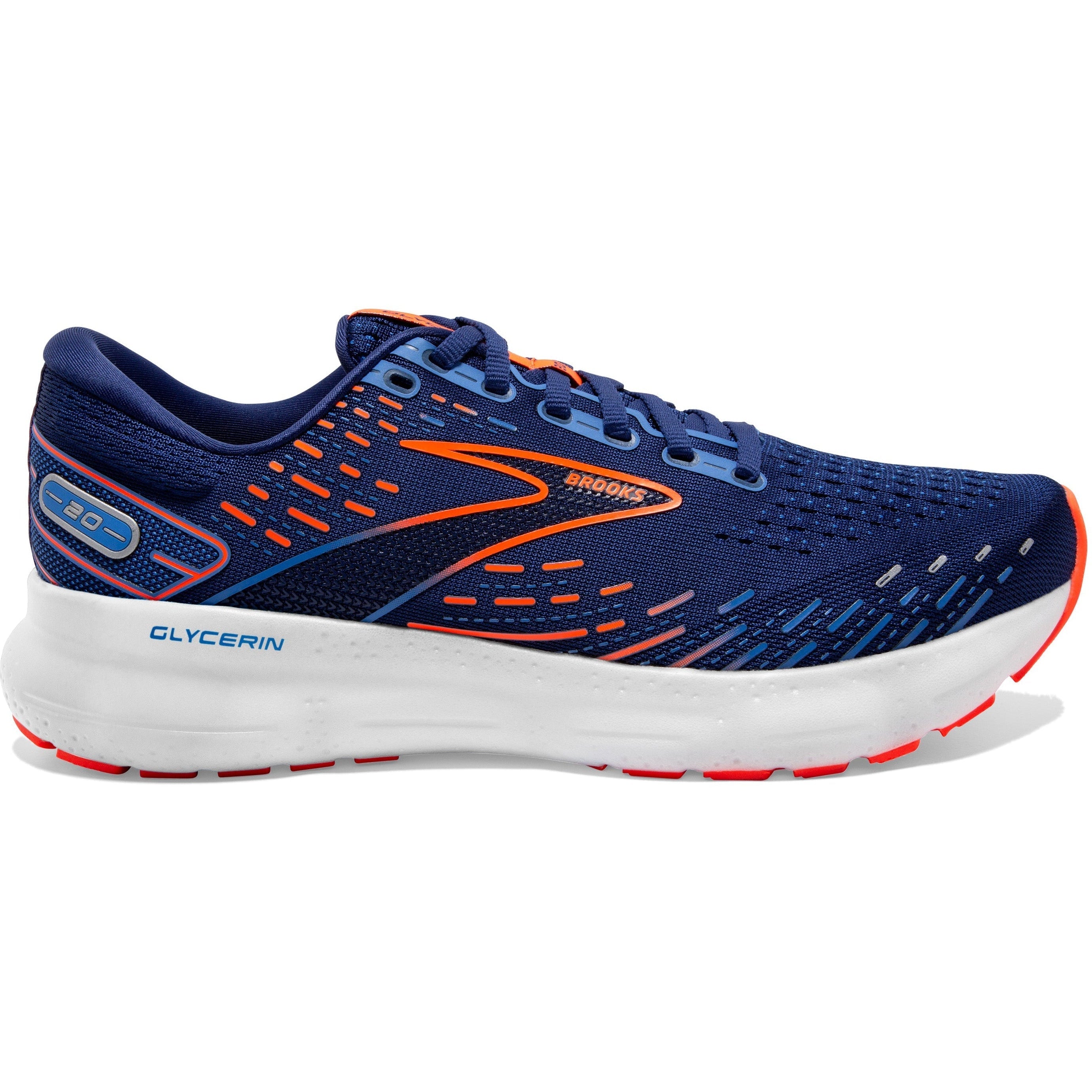 Men's Brooks Glycerin 20, Blue Depths/Palace Blue/Orange, 7 D Medium