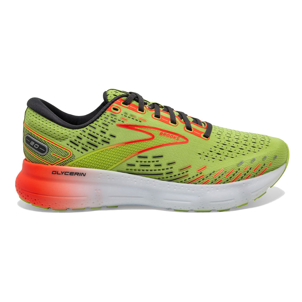 Men's Brooks Glycerin 20, Lime/Red/Ebony, 9 D Medium