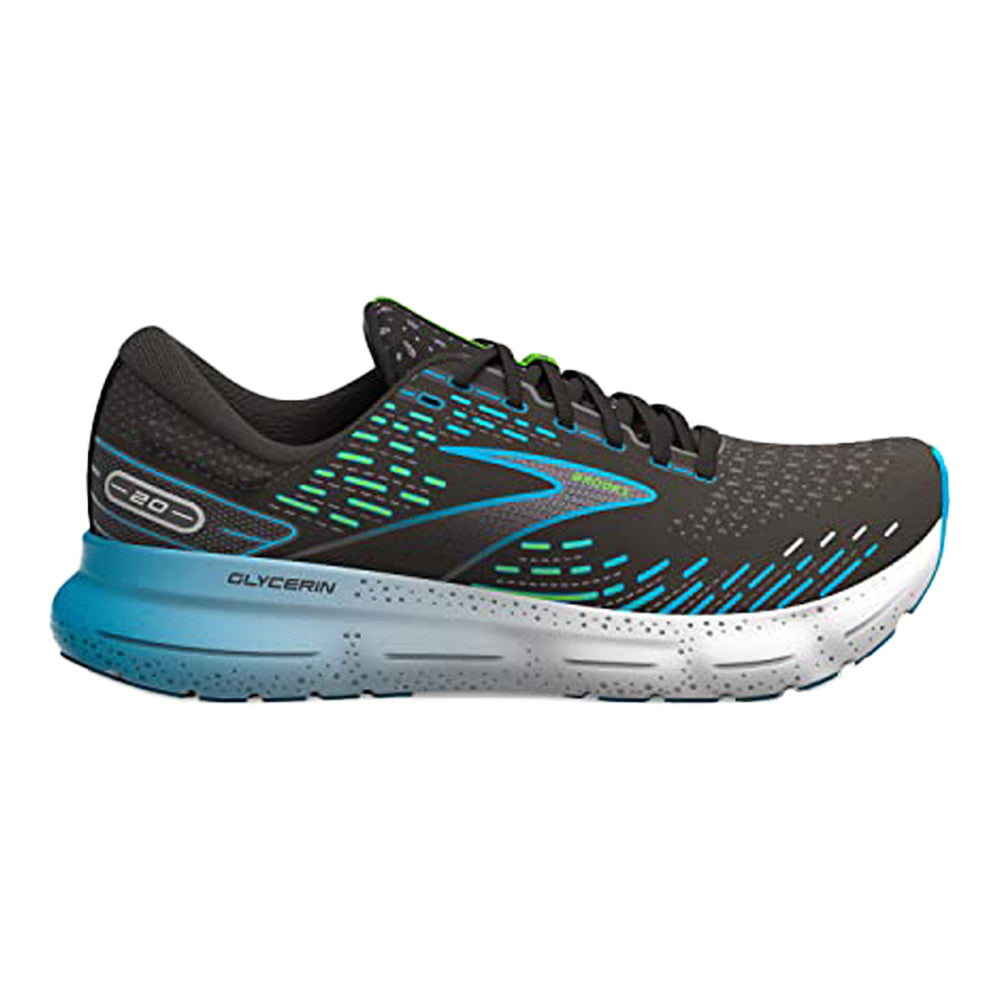 Men's Brooks Glycerin 20, Black/Hawaiian Ocean/Green, 8 D Medium