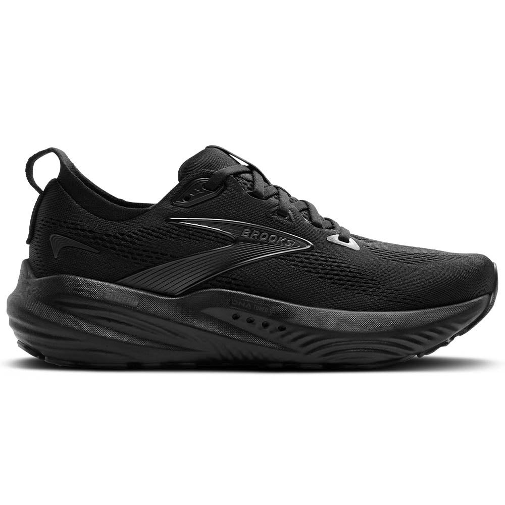 Side view on white background of Mens Brooks Glycerin running shoe in Black/Black/Ebony, Wide width