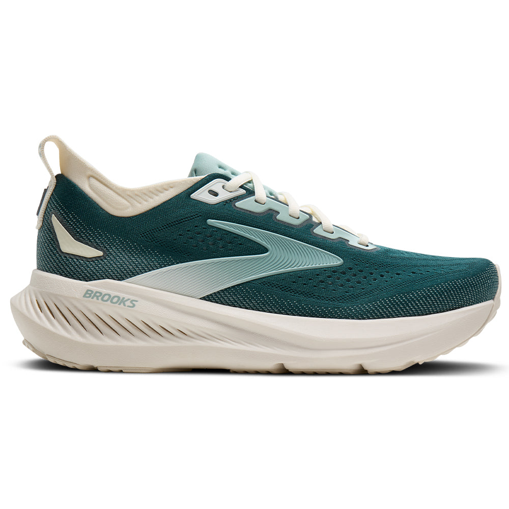 Side view on white background of Mens Brooks Glycerin running shoe in Atlantic Deep/GreyMist/Coconut, Medium (Regular) width