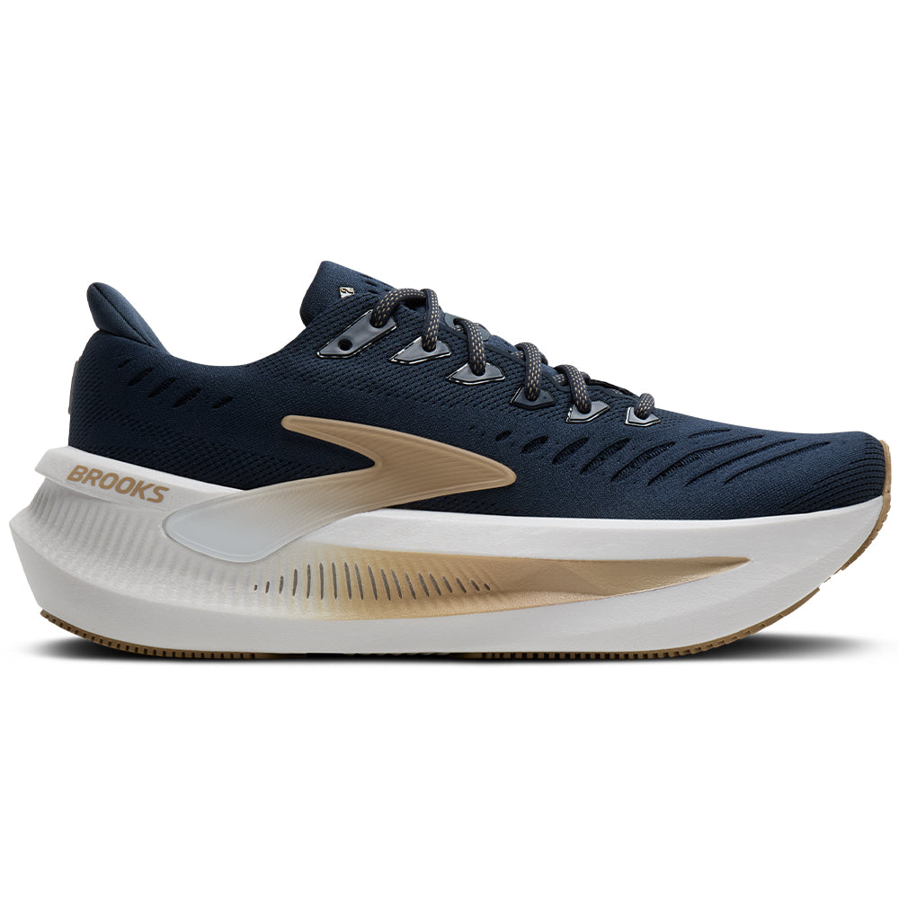 Side view on white background of Mens Brooks Glycerin running shoe in Spellbound/Starfish/White, Medium (Regular) width